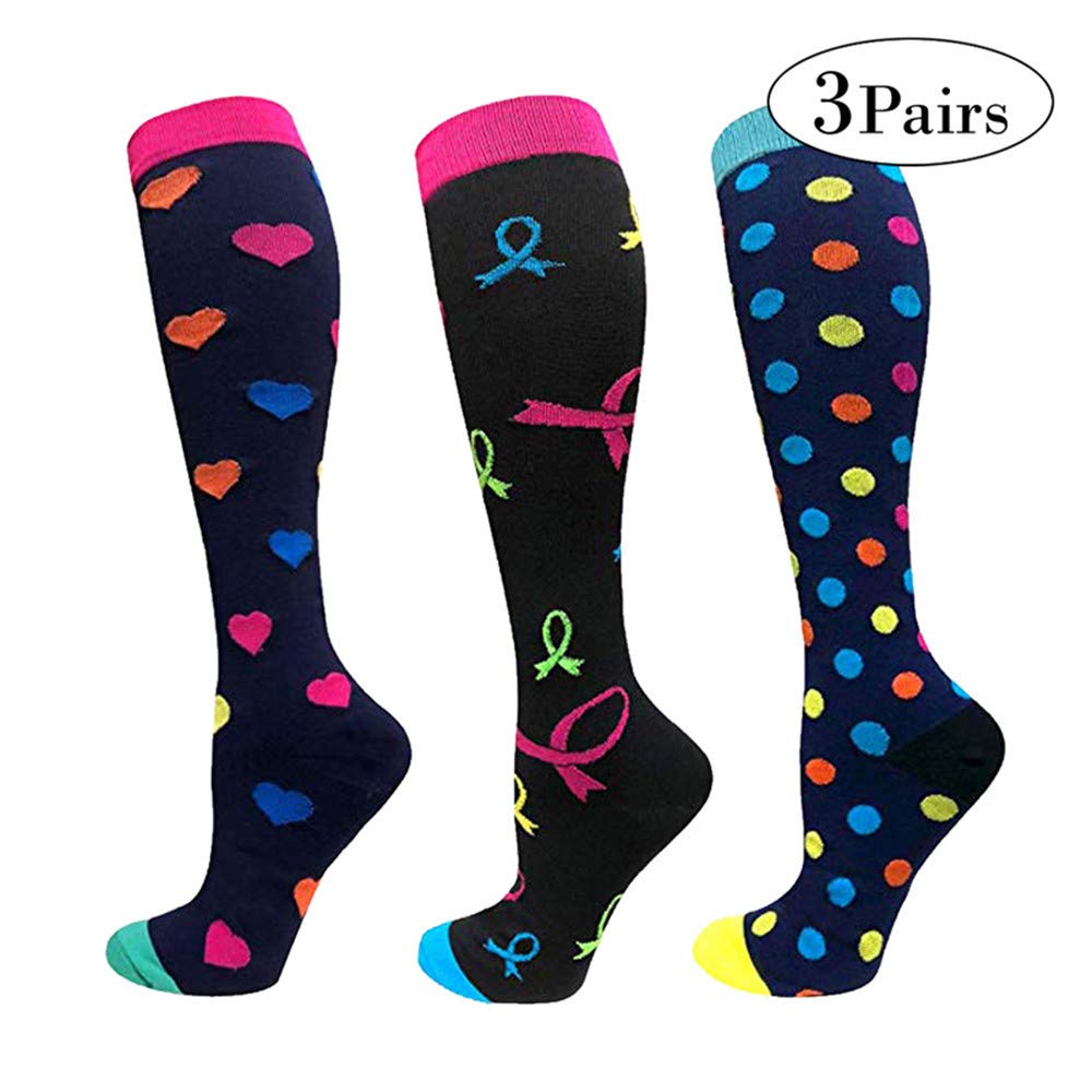 Puimentiua 3 Pairs Compression Socks for Women Athletic Fit for Running, Nurses, Shin Splints, Flight Travel & Maternity Pregnancy - Boost Stamina, Circulation & Recovery UK 8.5-11