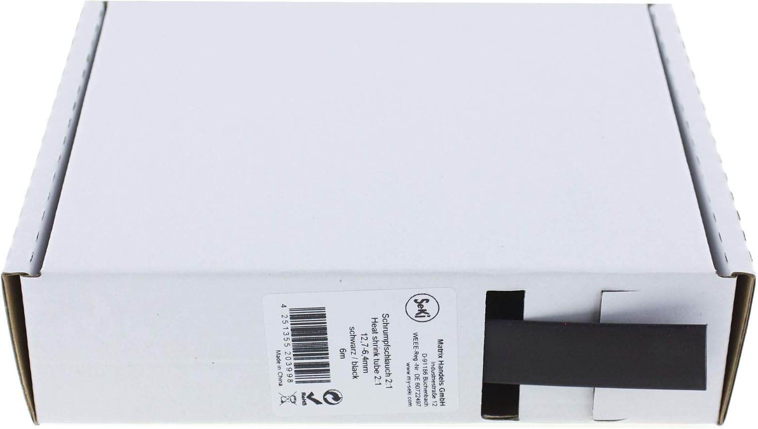 SeKi Heat Shrink Tubing White 2:1 4.8-2.4 mm 9.5 m Dispenser Box, Black, 12,7 > 6,4mm