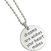 Sophia Rose Jewellery Dreams are Wishes Your Heart Makes Sterling Silver Pendant Necklace 18 inches - Handmade Handstamped Inspirational Word Jewelry Gift Ideas for Women - New Job Hypoallergenic