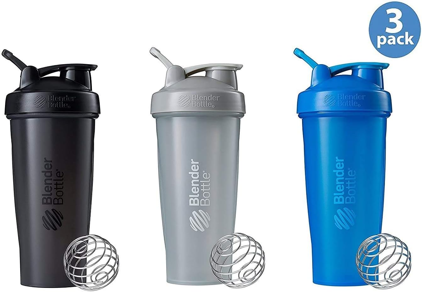 BlenderBottle Classic Loop Top Shaker Bottle 3-Pack, 28 ounce, Colors May Vary