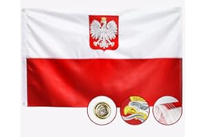 AGUIFLGS Double Sided Poland Ensign Flag 3x5 Outdoor Made In USA Polish Flags Embroidered Eagle, Heavy Duty 210D Nylon, Sewn Stripes, Stronger Brass Grommets,4 Stitched Hemming, Perfect for Outside