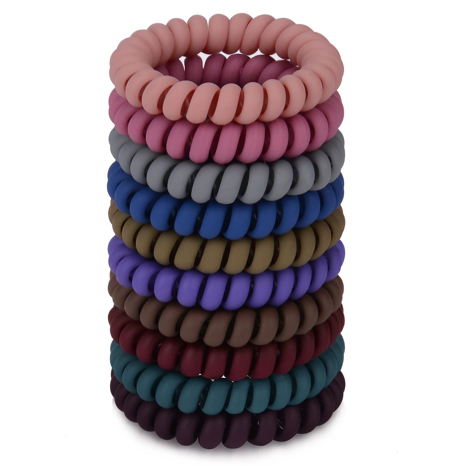 JessLab Spiral Hair Ties, 10 Pcs Traceless Phone Cord Bracelet Plastic Coil Ponytail Holders No-Damage Accessory for Girls Women Ladies, Color Assorted, Set 6