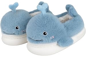 XIXITIAO Girls Boys Cow Slippers for Toddler Kids, Cute Fuzzy Cartoon Whale Rabbit Dinosaur Animal Slippers, Fluffy House Bedroom Shoes for Indoor