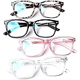 Henotin 4-Pack Blue Light Blocking Reading Glasses Women Men,Spring Hinge Computer Readers,Anti UV Ray Square Nerd Eyeglasses