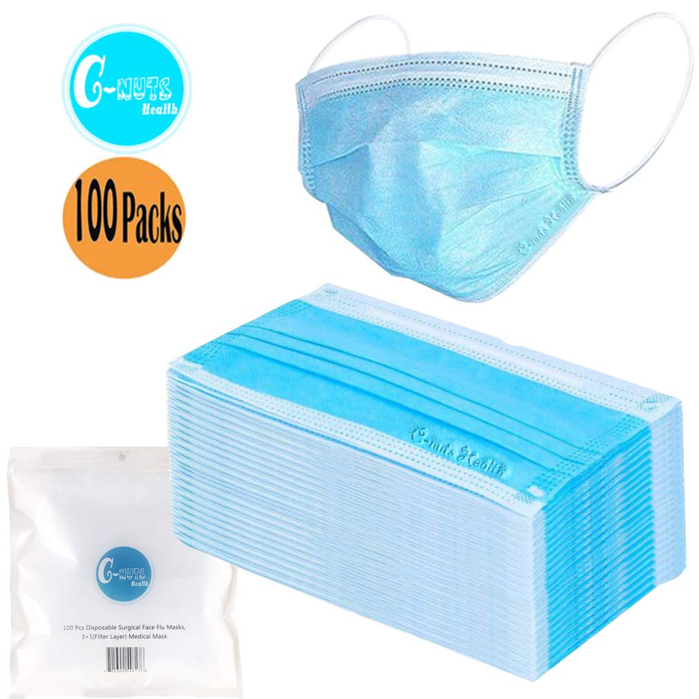 C-nuts Health 100 Pcs Disposable Masks, 3+1(Filter Layer) Medical Mask,,Daily Protective Non-woven Anti-Dust Mask for Adult