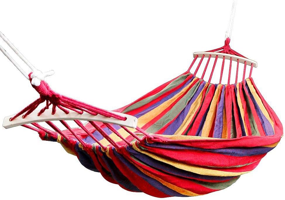 Iycorish Double Hammock 450 Lbs Portable Travel Camping Hanging Hammock Swing Lazy Chair Canvas Hammocks(Red)