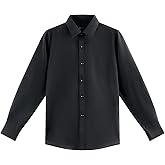 AOLIWEN Boys Long Sleeve White Button Down Shirt - Collared Uniform White Dress Shirt