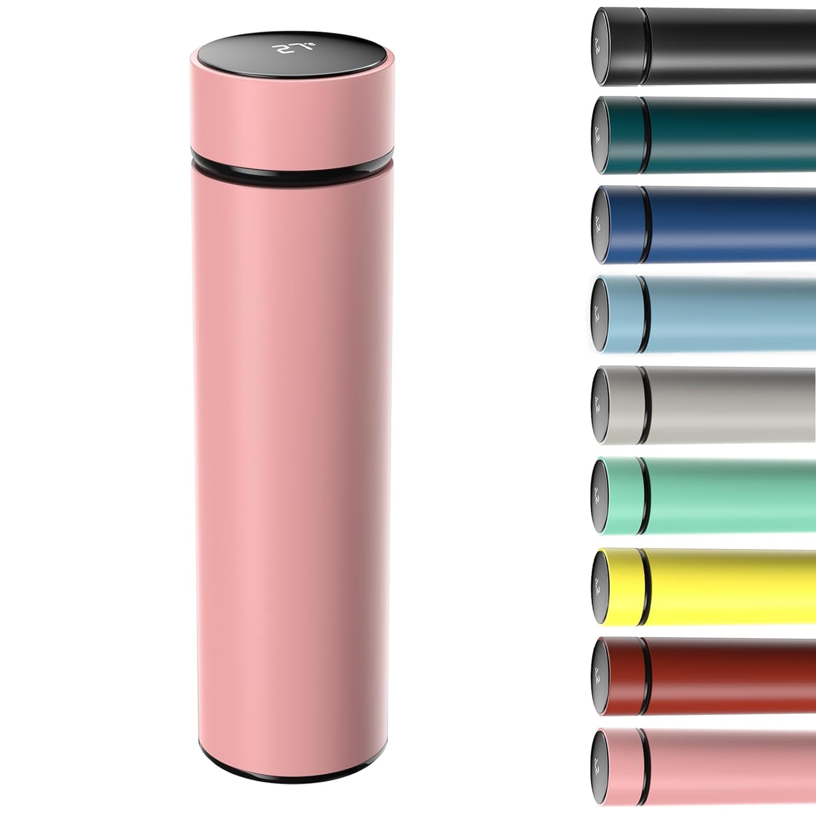 Homealexa 500ml Coffee Cups Travel Mugs, Pink Water Bottle Vacuum Insulating Cup 304 Stainless Steel, Touch Screen Temperature Gauge, Smart Mug for Heat and Cold — image 1