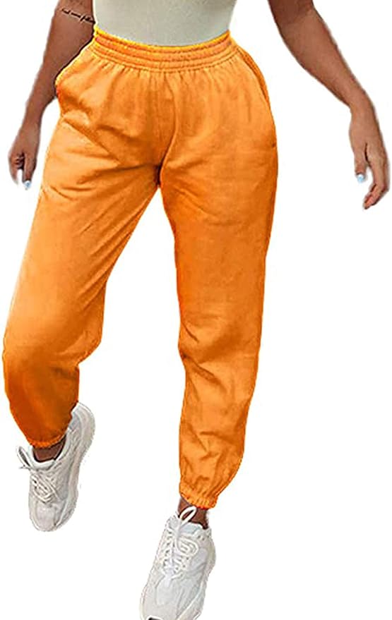 Damen Sweatpants mit Taschen, hohe Taille, Farbblockierung, lange Hose