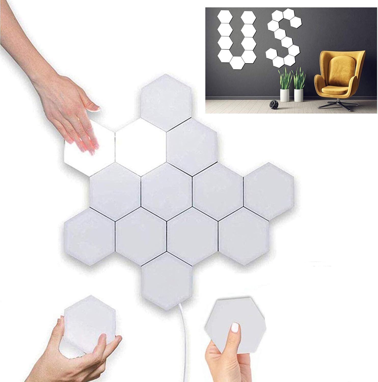 OLIYA Modular Touch Light,Creative Smart Touch LED Light Panel Removable Hexagonal Wall Lamp DIY Geometry Splicing Hex Light Honeycomb Hallway Night Light for Home Office Hotel Bar Festive Gift,9 Pack