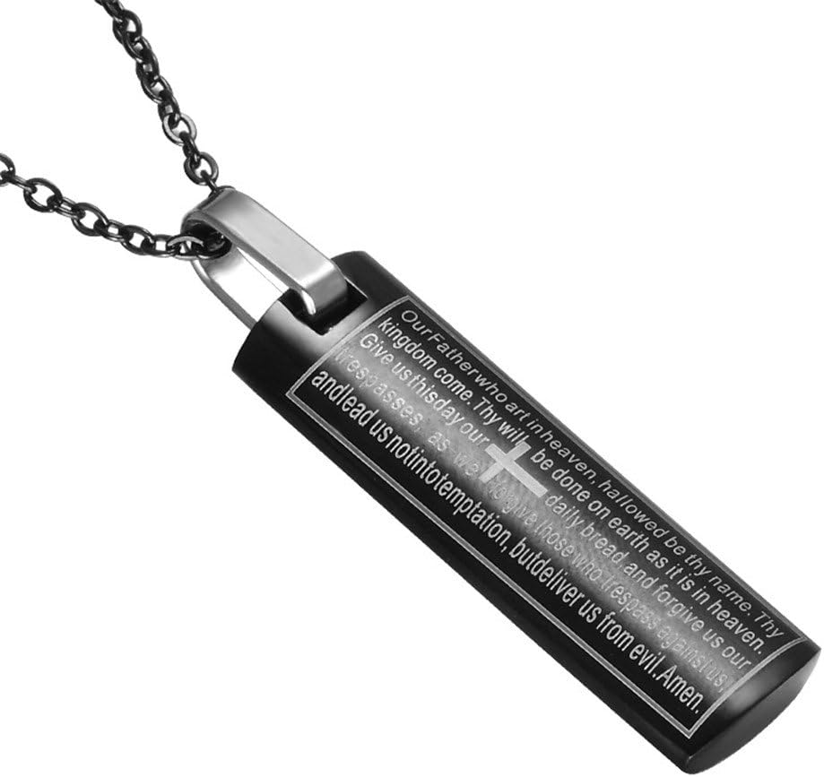 PAURO Men's Stainless Steel Bible Verse Lord's Prayer Christian Necklace Pendant Charm with 22 Inch Chain