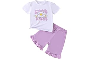 CAKANER Kid Toddler Girls Clothes Outfits Letter Graphic Top + Leopard Ruffle Hem Summer Shorts Set