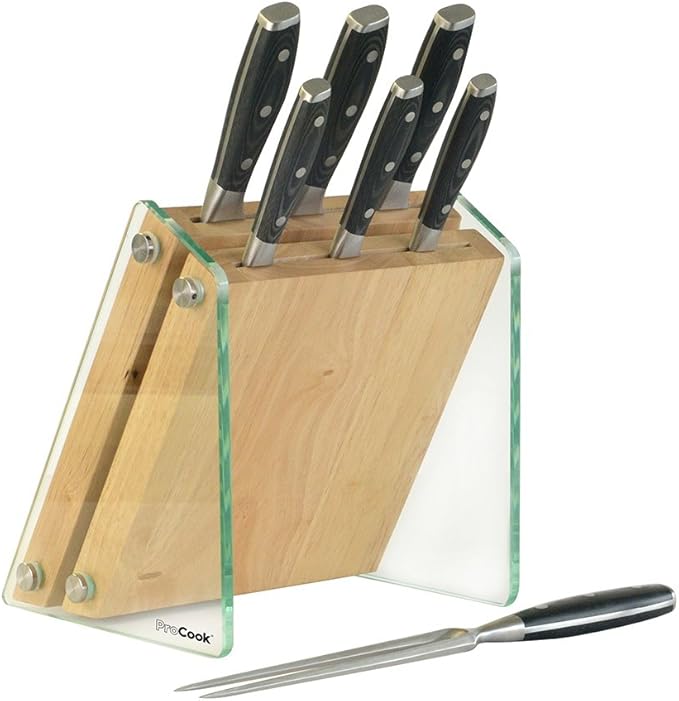 ProCook Professional X50 Knife Set 7 Piece Glass and Wood Block Amazon