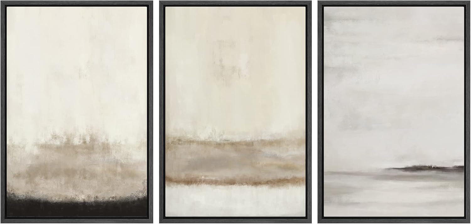 Wall Décor - SIGNFORD Framed Canvas Print Wall Art Set Minimal Gray Tan Paint Stroke Landscape Abstract Shapes Digital Art Modern Art Decorative Boho Calm/Zen for Living Room, Bedroom, Office - 24