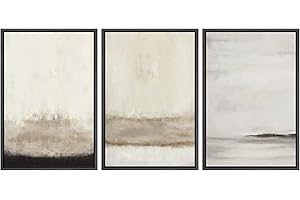 SIGNFORD Framed Canvas Print Wall Art Set Minimal Gray Tan Paint Stroke Landscape Abstract Shapes Digital Art Modern Art Decorative Boho Calm/Zen for Living Room, Bedroom, Office - 24"x36"x3 Black