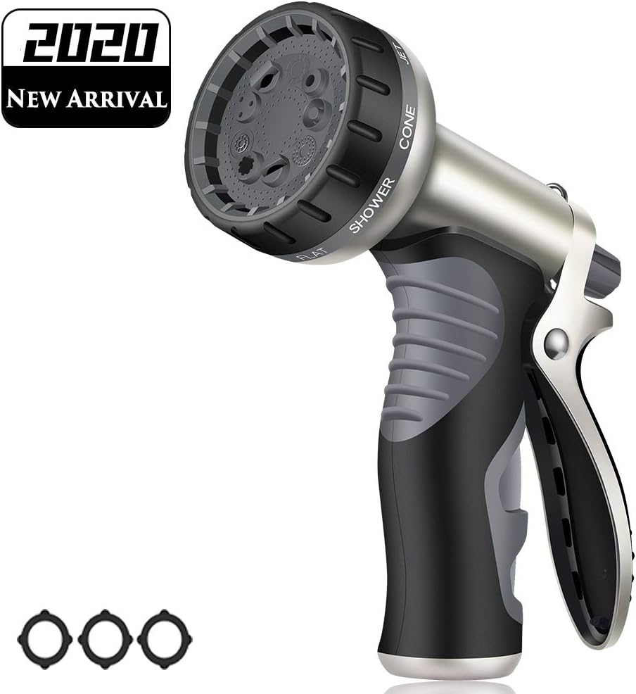 HmiL-U Garden Hose Nozzle, Metal Hose Spray Nozzle with 9 Patterns, High Pressure Water Hose Nozzle for Watering Plants Washing Cars Pets : Garden & Outdoor