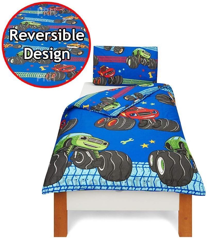 NEW REVERSIBLE Blaze & AJ Monster machines Duvet Cover Bedding Set Kids Boy Girl (Single, Blaze Vroom)