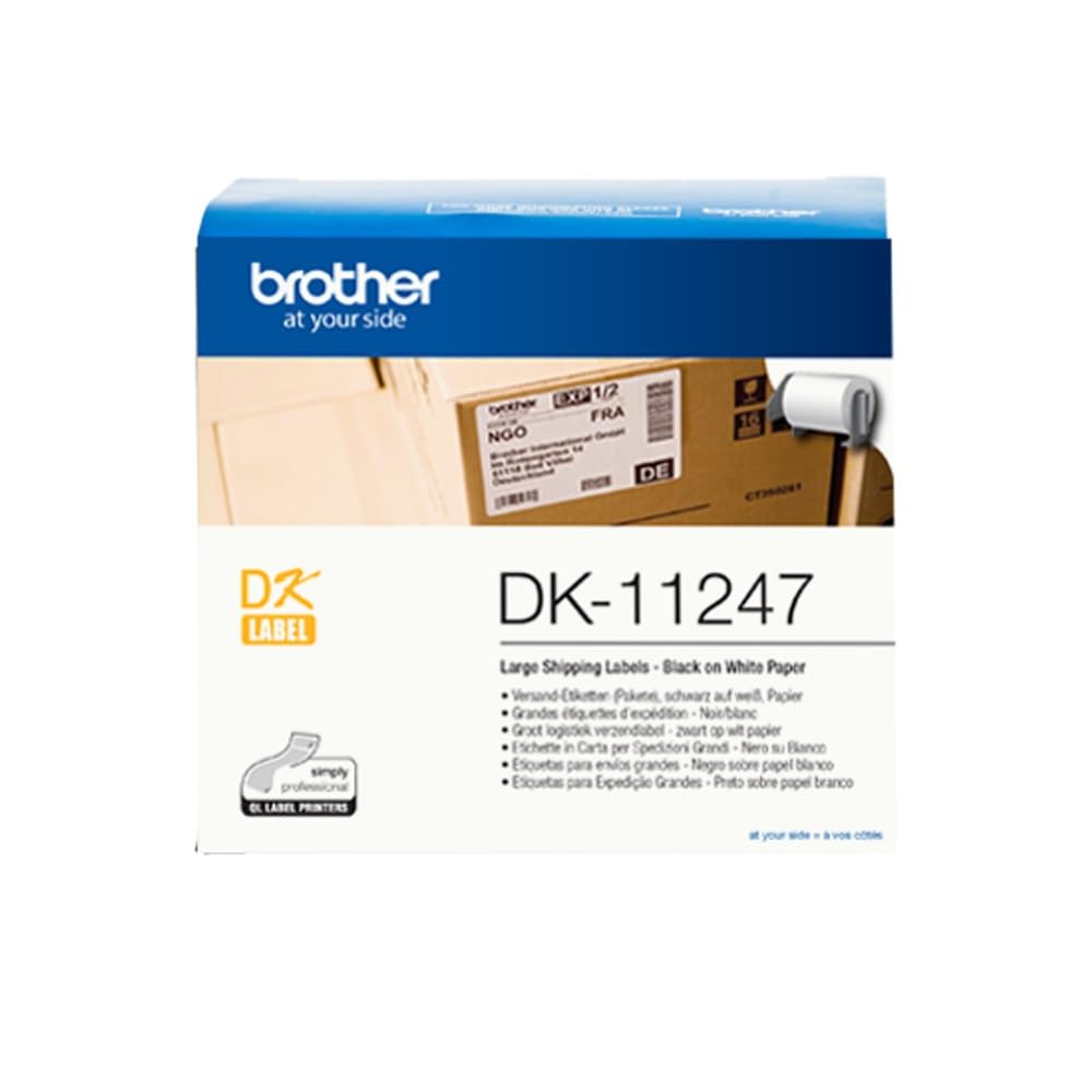 Brother DK-11247 Label Roll, Large Shipping Labels, Black on White, 180 Labels, 103.6mm (W) x 164.3mm (L), Brother Genuine Supplies