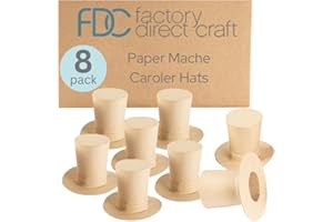 Pack of 8 Paper Mache Caroler Hats by Factory Direct Craft- Papier Mache Snowman Top Hats for Christmas Holiday Crafts, 4th of July Uncle Sam or St. Patrick's Day Decorations (2-1/2" H x 3-3/8" Dia)
