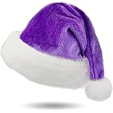 Ausejopeac Personalized Purple Sequin Santa Hat Xmas Super Soft Santa Hat for Women Men Xmas Holiday New Year Party