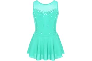 YOOJIA Kids Girls Sparkly Figure Ice Skating Leotard Dress Gymnastic Ballet Dance Dress Competition Leotard Jumpsuit
