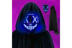 Halloween Mask Hooded Cloak Set, LED Light Up Mask Scary for Festival Cosplay Halloween Costume Party Supplies,Gift