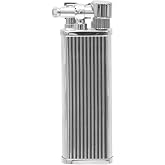 Kiribi Kenshi Japanese Pipe Lighter, Dual Flame, Refillable (Silver Stripe) | Angled &amp; Adjustable Soft-Flame, Travel Friendly, Small Pocket Size, Flip Top, Uses Butane