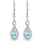 Infinity Birthstone Earrings 925 Sterling Silver Pear Birthstone Dangle Earrings Birthday Mothers Day Anniversary Christmas Earrings Jewelry for Women