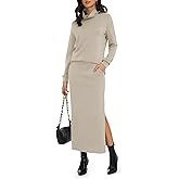 Casly Lamiit Women's 2 Piece Skirt Set Turtleneck Tops Long Skirt Matching Outfits with Pockets Fall Loungewear