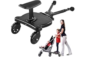 Universal Stroller Board, Portable Buggy Board with Detachable Seat, Adjustable height Travel Pram, Sitting and Standing Glid