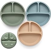 Eascrozn Toddler Plates 3 Pack, Divided Suction Plates for Baby | BPA Free, Food Grade Silicone Baby Plates, Non-Slip, Baby L