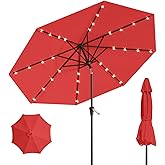 Patio Kingdom 10FT Solar Umbrella 32 LED Lighted Patio Umbrella Table Market Umbrella w/Tilt and Crank, UV-Resistant Outdoor Umbrella for Pool, Garden, Deck, Red