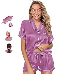 WJing Yi Jia Womens Pajama Sets XS-4XL Silk Satin