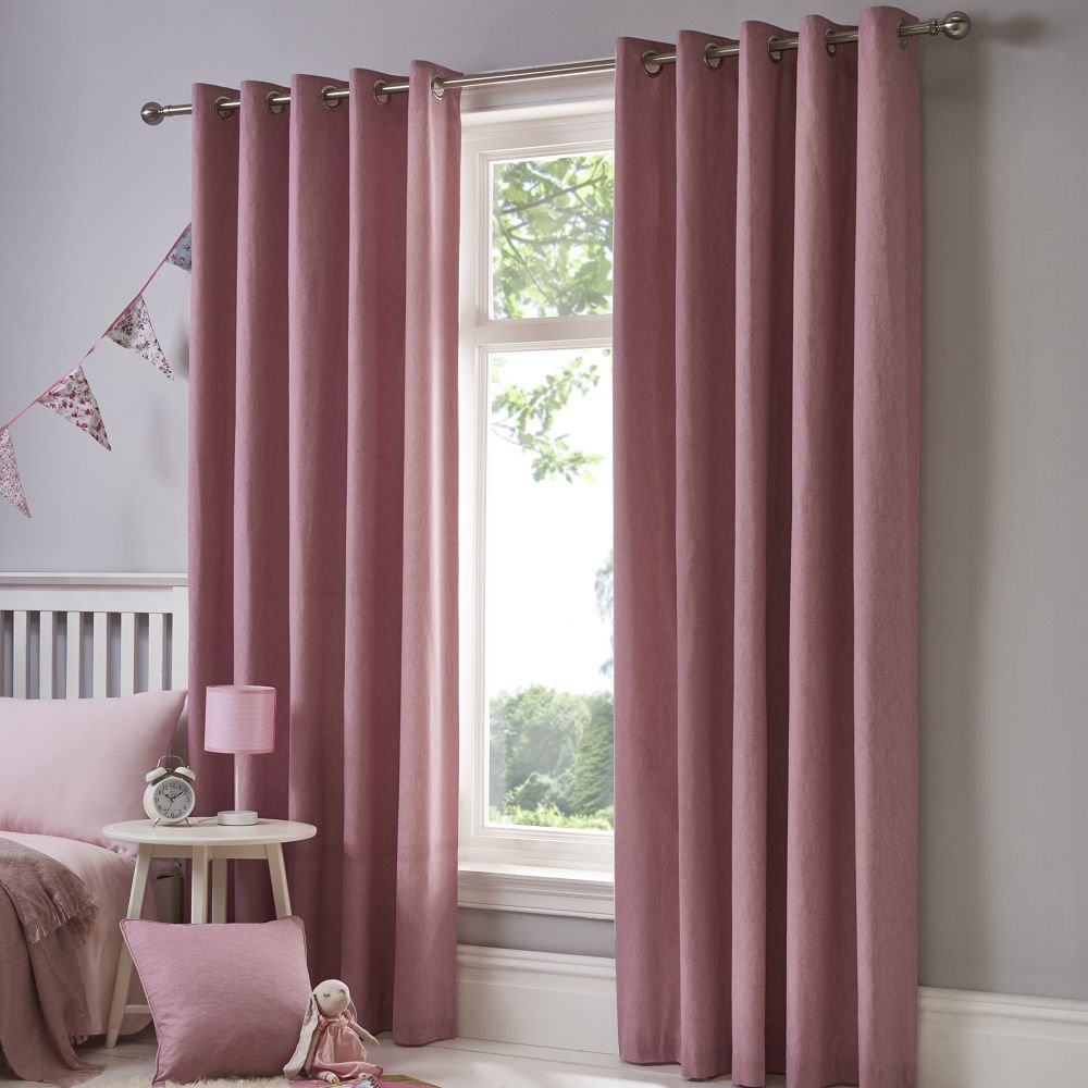 Fusion Sorbonne 100% Cotton Eyelet Lined Curtains, Blush, 66 x 90 Inch — image 1