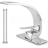 Geobella Bathroom Sink Faucet Modern Single Hole 1-Handle Faucet, Chrome Solid Brass Faucets, Mount Curved Lavatory Faucets Mixer Tap