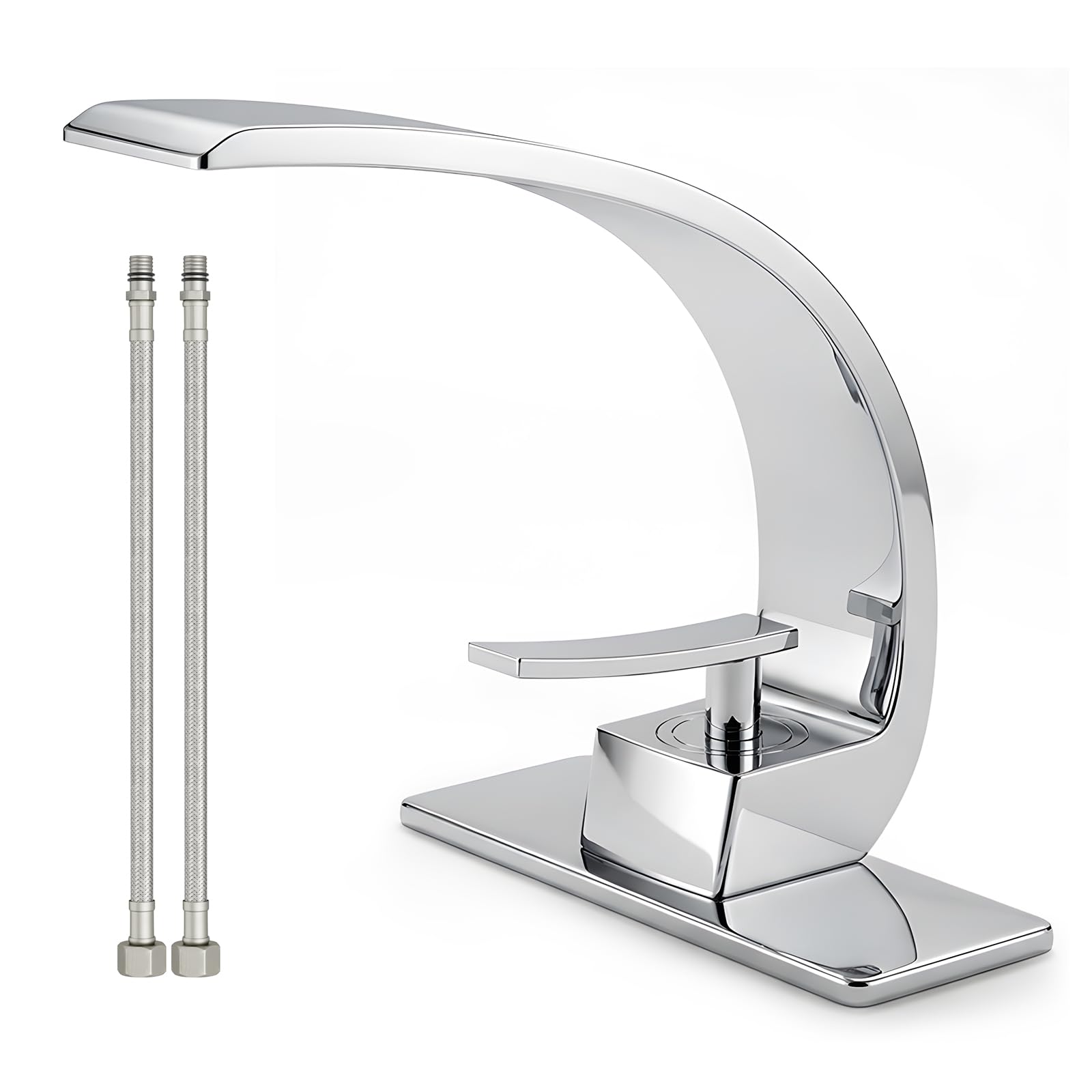 Photo 1 of Geobella Bathroom Sink Faucet Modern Single Hole 1-Handle Faucet, Chrome Solid Brass Faucets, Mount Curved Lavatory Faucets Mixer Tap