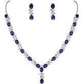 EleQueen Women's Silver-Tone Cubic Zirconia Oval Shape Leaf Necklace Earrings Set for Brides and Weddings