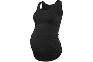 BHOME Maternity Tank Tops for Women Ruched Sleeveless Basic Tops Layering Maternity Shirt Vest Pregnancy Tee