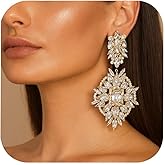 XSBODY Silver Clip On Earrings Dangling For Women Large Rhinestone Statement Chandelier Earrings Non Pierced For Women Prom Earring Trendy Jewelry Accessories