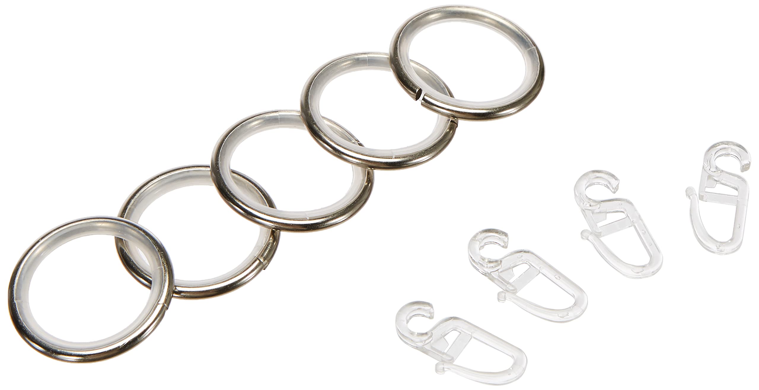 GARDINIA Crete Curtain Rings Pack of 10 with Sliding Insert and Pleated Hooks Diameter 27/35 mm Metal/Plastic Stainless Steel Look
