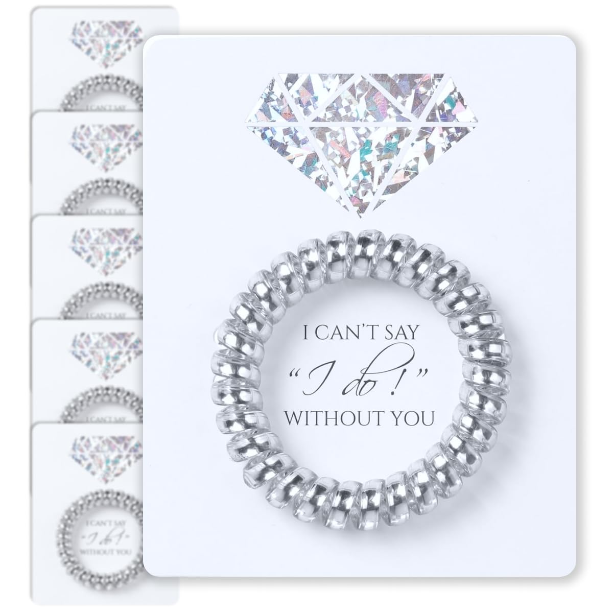 6 Pack Bridesmaid Gift Spiral Hair Ties on a Proposal Card - Phone Cord Hair Ties for Bridal Maid of Honor (Gold or Silver)… (6 Pack Silver) — image 1