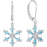 TIMFROZ Women Snowflake Earrings Christmas 925 Sterling Silver Dangle Drop Earrings 5A Cubic Zirconia for Mather Birthday Winter Jewelry Gifts