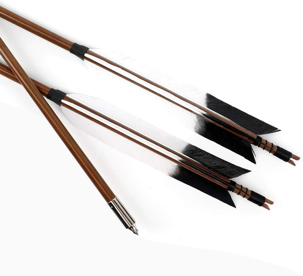PG1ARCHERY Bamboo Arrows, 12 Pack Practice Target Arrow Handmade Self Nock Feather Fletched 6.2" Vane for Longbow Traditional & Recurve Bow Gray White : Sports & Outdoors