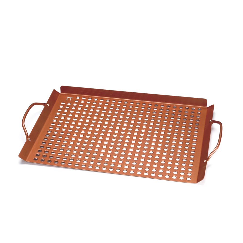 OUTSET QN71 Large Grill Grid with Handles, Copper Non-Stick