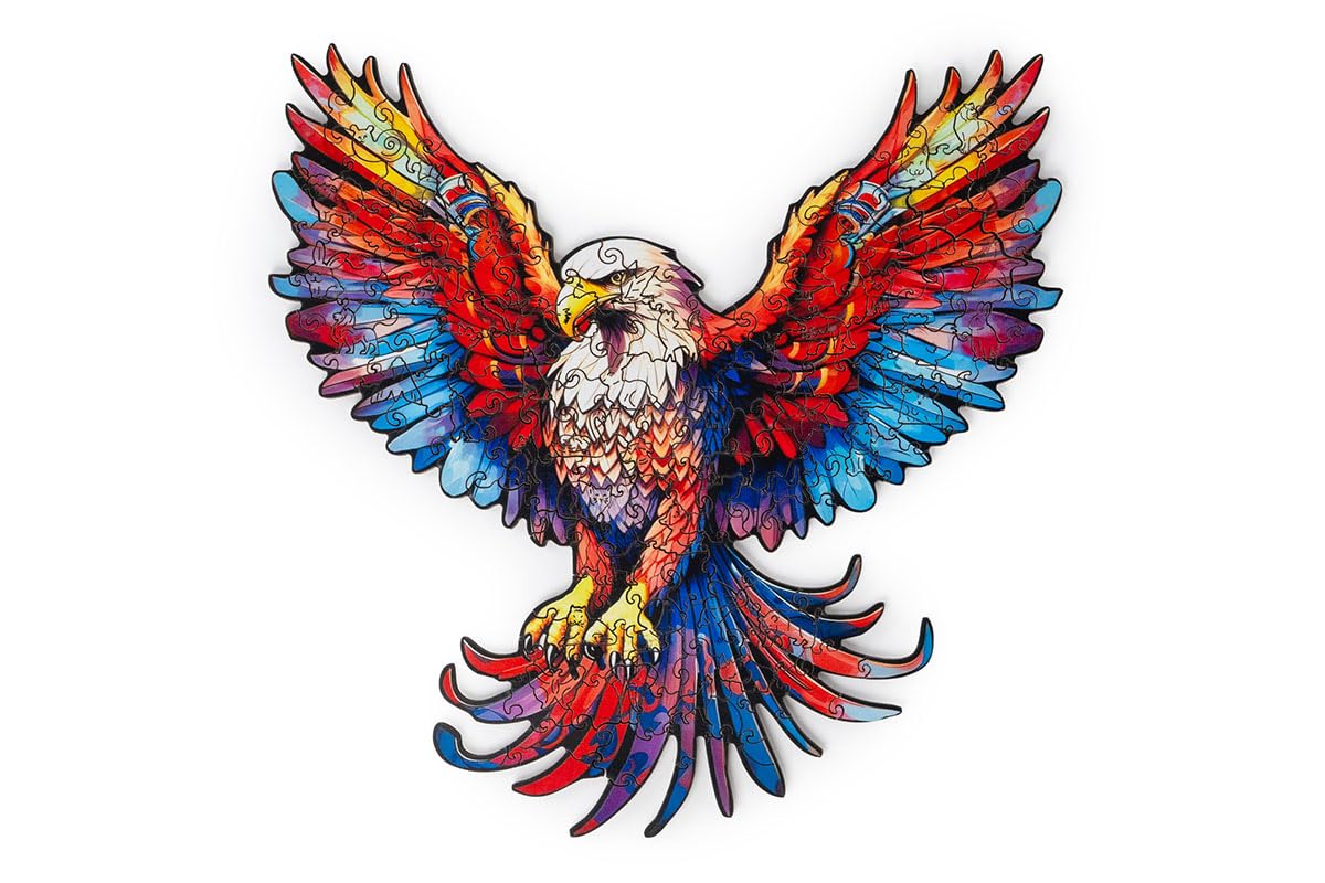 Recent Toys Jigsaw Eagle for Adults and Kids.185 Puzzle, Large Size 28.5 x 27.5 cm with Unique Shaped Pieces. Includes Wooden Storage Gift Box and Stand — image 1