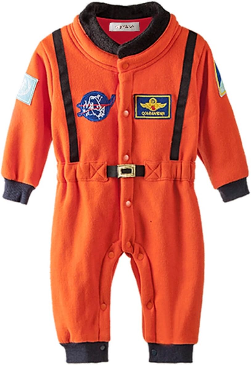 Baby Toddler Boy Orange Astronaut Fleece Costume Jumpsuit Cosplay Party Halloween Baby Boy Clothes