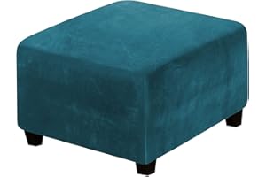 ADPON Square Velvet Ottoman Covers Ottoman Slipcover Square Footstool Protector Covers Storage Stool Ottoman Covers Stretch with Elastic Bottom (Large,Deep Teal)