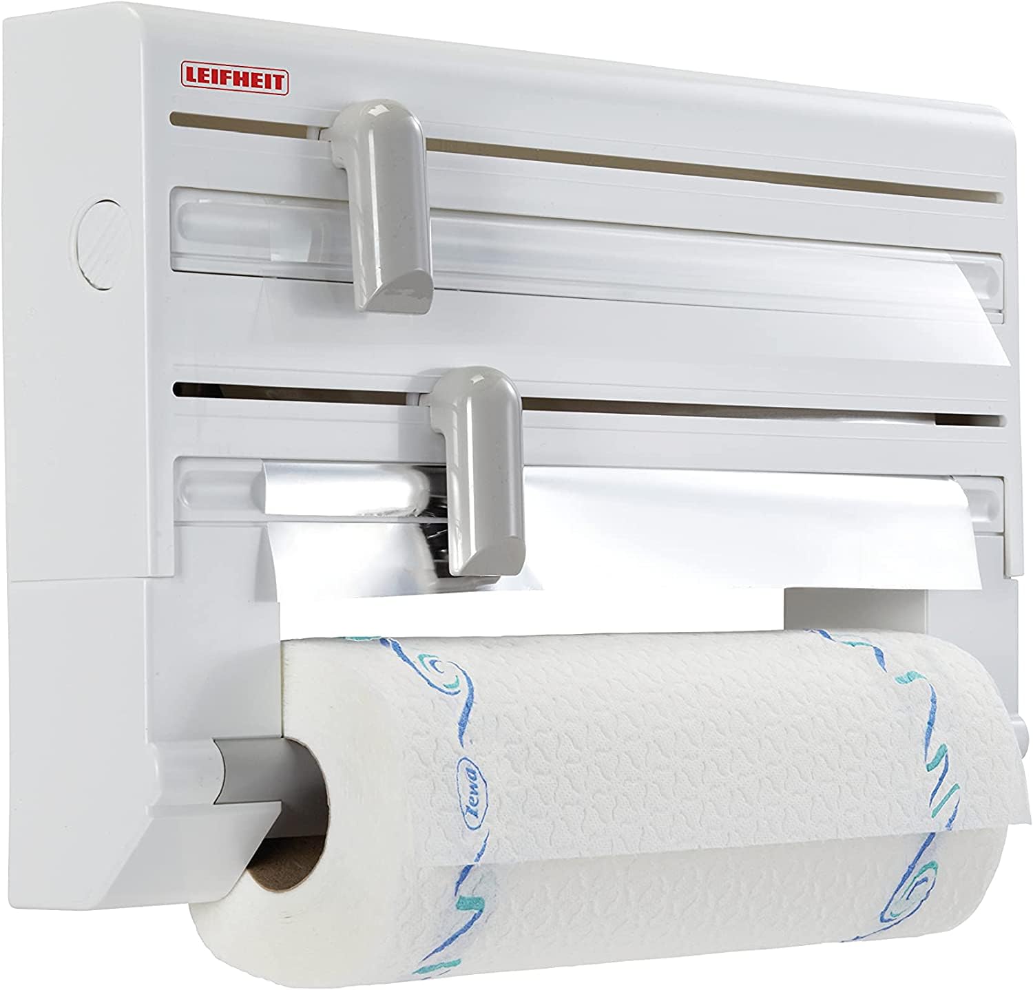 Leifheit Parat Kitchen Roll Dispenser,Cling Film Wall Dispenser,Foil and Paper Holder,Easy-Install Cling Film and Foil Dispenser with Cutters,Kitchen Dispenser,38 x 26 x 7 cm,Takes Rolls to 30.5 cm