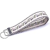 LNKRE JEWELRY Keychain Wristlet for Women, Double Sided Floral Embroidery Wrist Lanyard, Cute Car Key Holder and Organizer