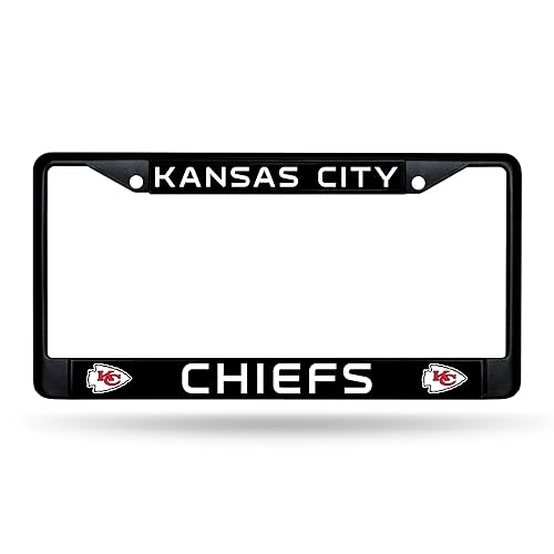 Rico Industries NFL Football Kansas City Chiefs Primary Black Chrome Frame with Plastic Inserts 12" x 6" Car/Truck Auto Accessory
